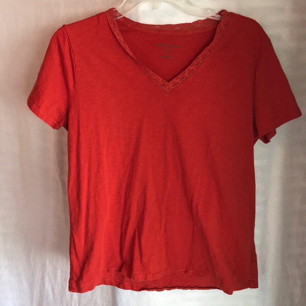 Eddie Bauer Burnt Orange Lace Lined neck Top